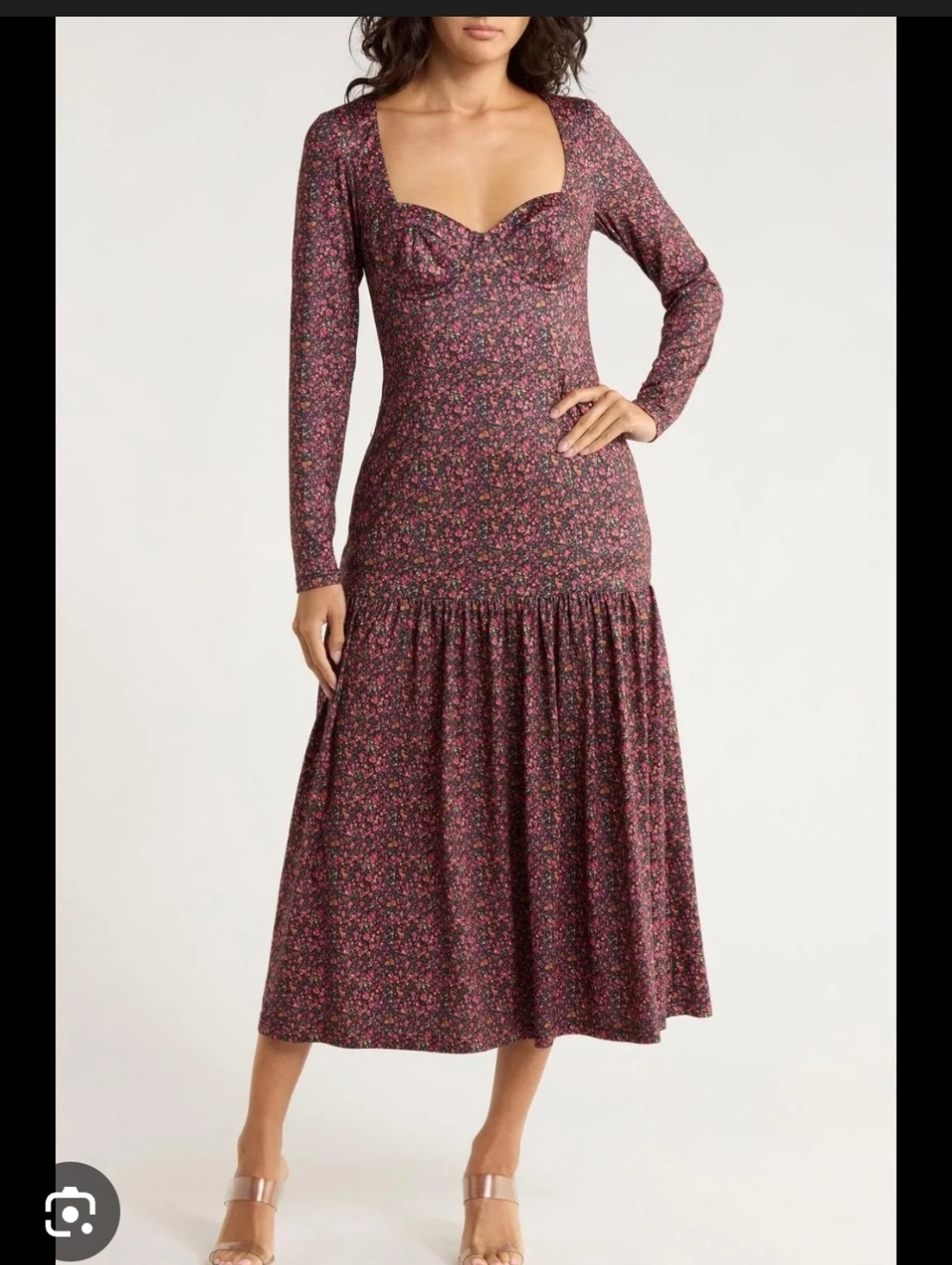 Hutch Burgundy Floral Midi Dress
